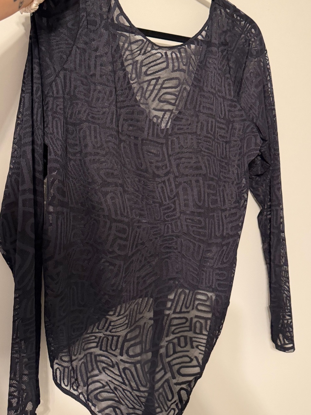 Urban Outfitters Black Sheer Patterned Long-Sleeve Bodysuit